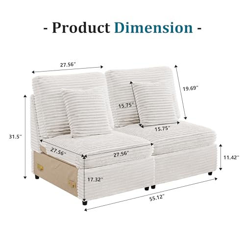 Image of RARZOE Modular Sectional Couch Armless Seats Module, Modular Sofa 2 Armless Chairs Middle Module Seats for Living Room Modular Sectional Sofa Couch, White