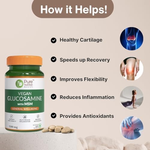 Image of Pure Nutrition Vegan Glucosamine MSM with Boswellia - 180 Veg Tablets (60x3) | Joint & Cartilage Support | Relieves Pain & Stiffness | Reduces Inflammation | Enhances Bone & Muscle Strength | Plant-Based Joint Health Supplement