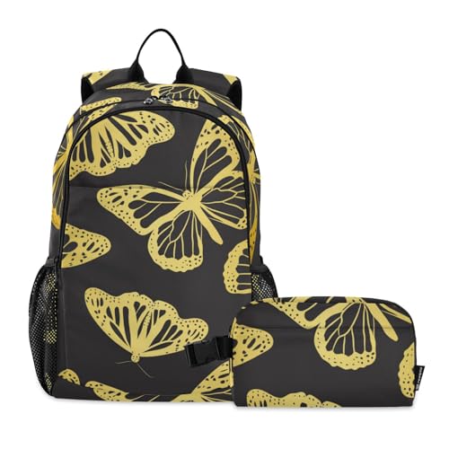 Sac à dos école garçons Golden Silhouette Safari Papillons durable avec grand sac à déjeuner