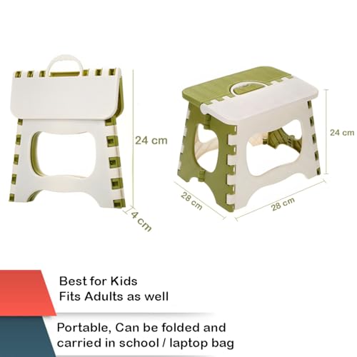 Image of Slim Portable Folding Stool Lightweight Non-Slip Plastic Step Stool with Carry Handle - Foldable, Portable & Space-Saving Design