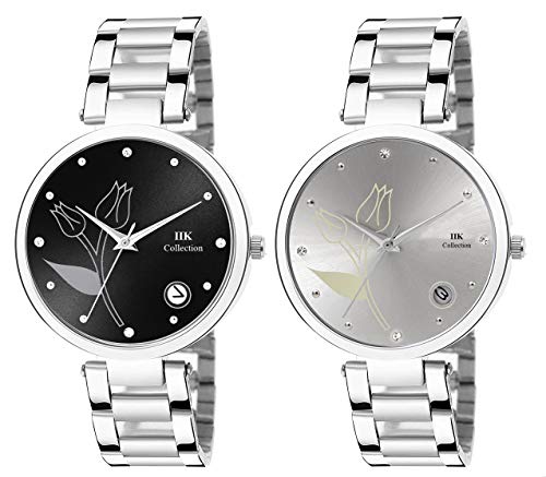 Image of IIK COLLECTION Round Dial Stainless Steel Bracelet Chain Analogue Day & Date Functioning Watch For Women And Girls, Dial Color-Assorted