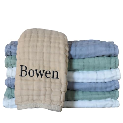 Personalized Muslin Burp Cloths 100% Cotton Baby Washcloths for Boy Girl Baby Essentials 6 Layers Extra Absorbent and Soft Baby Rags for Newborn Registry (20