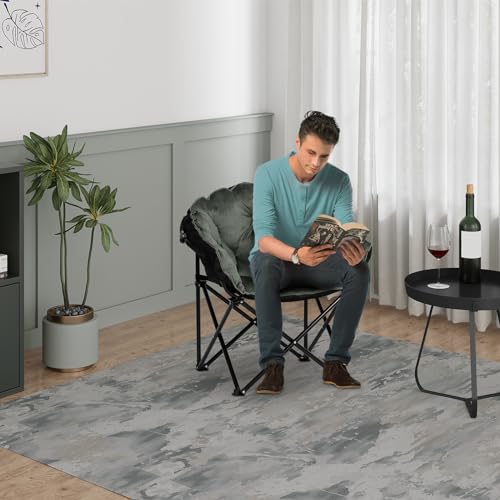 WOLTU Relaxsessel 2er Set Lehnsessel Armlehnensessel Polstersessel faltbar, Mondcahir, Campingstuhl, Sessel Wohnzimmer Schlafzimmer Balkon, aus Samt Oxford-Gewebe, mit Tragetasche, Schwarz Dunkelgrau