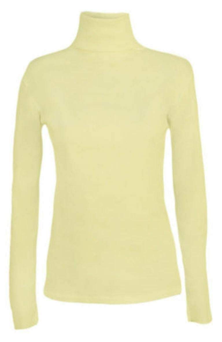 Fashion Lovers Women Stretch Plain Polo Turtle Roll Neck Jumper Cream