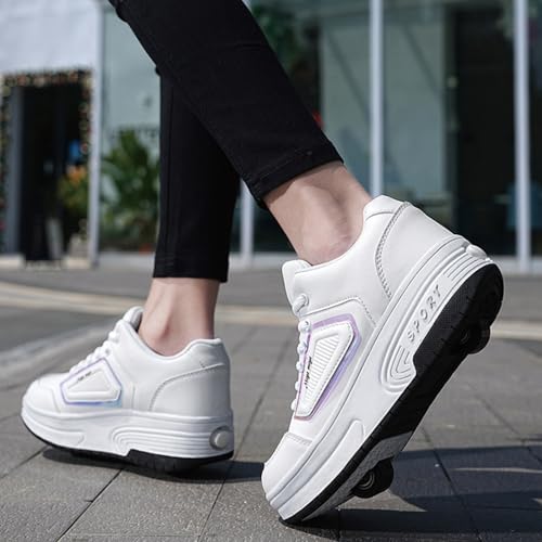 Kids Roller Shoes Boy Girl Sneakers,Diamond Street Skateboarding Shoe Parkour Shoes with 2-Wheels Unisex Retractable Skating Shoes for Children's Park Sports Walking3