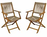 DEGAMO Gartenstuhl Klappstuhl OTAVALO mit Armlehnen, Holz Akazie braun geölt + Rope, Outdoor, 2 STÜCK
