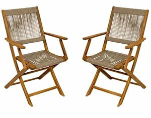 DEGAMO Gartenstuhl Klappstuhl OTAVALO mit Armlehnen, Holz Akazie braun geölt + Rope, Outdoor, 2 STÜCK