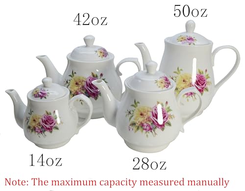Image of Porcelain Teapot, Ceramic White Teapot With Floral Coffee Tea Water Pot Vintage Ceramic Kettle (28oz)