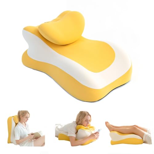 SLEEP ZONE Memory Foam Reading Pillow Multi-Position Support Bed Pillow for Petite Adults Reading Tools Pillows Prone Back and Knee Support Leg Elevation with Washable Cover Yellow