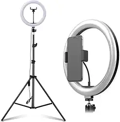 Ring Light 26cm com Tripé Ajustável de 2m e Controle Remoto para Iluminação Profissional em Vídeos e Selfies