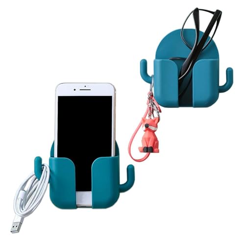 Image of karomouj KMA666 Wall Mount Phone Holder Mobile Charging Stand with 2 Hook Phone Holder for Bedroom Kitchen Bathroom Office (Random Color,Pack of 2)
