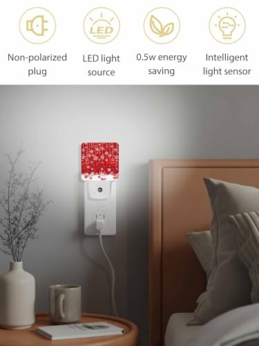 Image of Christmas Balls Night Light Plug in LED Night Lamp Automatic Sensor Red Night Lights, Winter Snowflake Night-Lights Plug into Wall for Bedroom Bathroom Kitchen Hallway Christmas Decor
