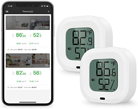 Brifit Wireless Thermometer Hygrometer, Bluetooth 5.0 Humidity Temperature Sensor with Data Export for iOS Android, Alarm Function, Portable for House, Guitar Case, Greenhouse, Christmas (2 Pack)