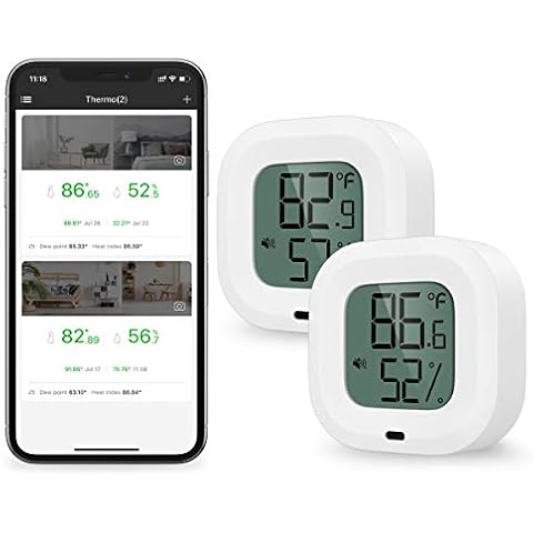 Brifit Wireless Thermometer Hygrometer, Bluetooth 5.0 Humidity Temperature Sensor with Data Export for iOS Android, Alarm Function, Portable for House, Guitar Case, Greenhouse, Christmas (2 Pack) Cover