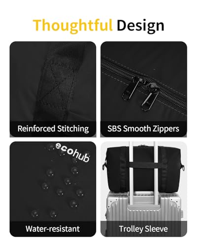 ECOHUB für Ryanair Handgepäck Tasche 40x20x25, Perfekt für Neue Ryanair Reisetasche Handgepäck Flugzeug 40x30x20, 2-Stück Faltbare Travel Bag, Reißfest & Lleicht Cabin Bag, Weekender Tasche(Schwarz)