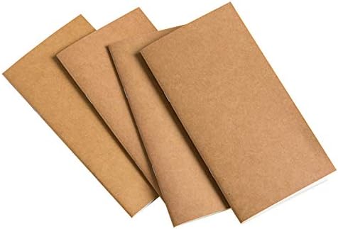 HERUIO Traveler's Notebook Set of 4 Planner Journals Refills: Blank/Dots/Lines/Squares Lined Paper, Kraft Brown Soft Cover -4.3" x 8.26" - (64 Lined Pages/32 Sheets) x 4