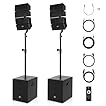 PRORECK Club 3000 12-Inch 4000w DJ Powered PA Speaker System Combo Set with Bluetooth USB Drive Read Function SD Card Remote Control,Two subwoofers and 8 line Array Speakers Set for Church, DJ, Live