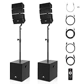 PRORECK Club 3000 12-Inch 4000w DJ Powered PA Speaker System Combo Set with Bluetooth USB Drive Read Function SD Card Remote Control,Two subwoofers and 8 line Array Speakers Set for Church, DJ, Live