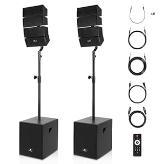 PRORECK Club 3000 12-Inch 4000w DJ Powered PA Speaker System Combo Set with Bluetooth USB Drive Read Function SD Card Remote Control,Two subwoofers and 8 line Array Speakers Set for Church, DJ, Live