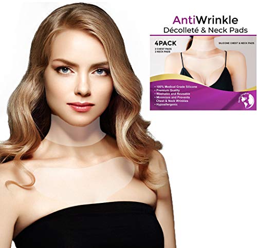 Chest Wrinkle Pads Plus Neck Wrinkle Pads 4-Pack. 2 DÃ©colletÃ© Anti Wrinkle Chest Pads & 2 Neck Pads â€“ Silicone Chest Wrinkle Pads â€“ Use While Sleeping And Wake Up Looking Younger