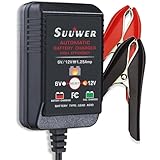 Suuwer 1.25-Amp Trickle Battery Charger 6V/12V Fully-Automatic Smart Battery Maintainer for Motorcycle, ATV, Boat, Lawn Mower and More