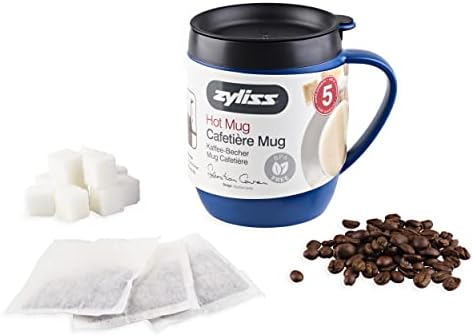 Zyliss E990003 Hot Mug Cafetiere, Plastic/Silicone, Blue, Coffee Travel Mug/Insulated Coffee Mug/Filter For Ground Coffee/Mug With Lid/Camping Mug, Dishwasher Safe, 5 Year Guarantee