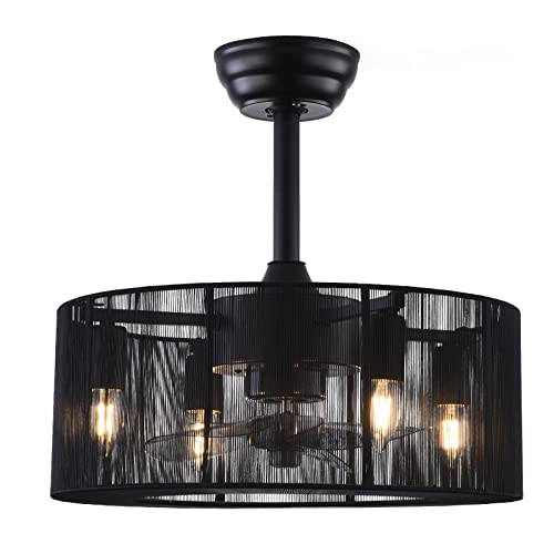 LOYALHEARTDY Caged Ceiling Fans with Lights and Remote 18" Black