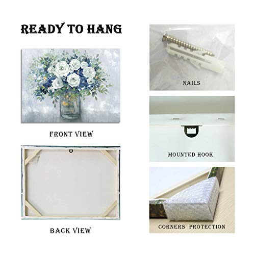 Tar Tar Studio Abstract Flower Canvas Wall Art: Floral Bouquet In Glass Vase Artwork Painting For Bedroom ( 24''W X 18''H, Multiple Sizes ) #TOP6