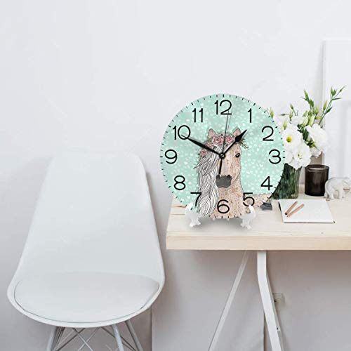 Dujiea Horse Rose Round Wall Clock Silent Non Ticking Battery Operated 9.5 Inch For Student Office School Home Decorative Clock Art #TOP3