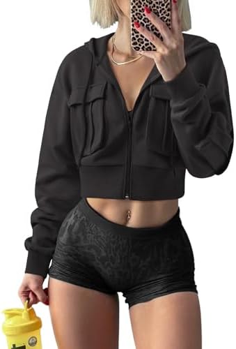 LASLULU Women's Zip Up Hoodies Sweatshirts Fleece Cropped Hooded ...