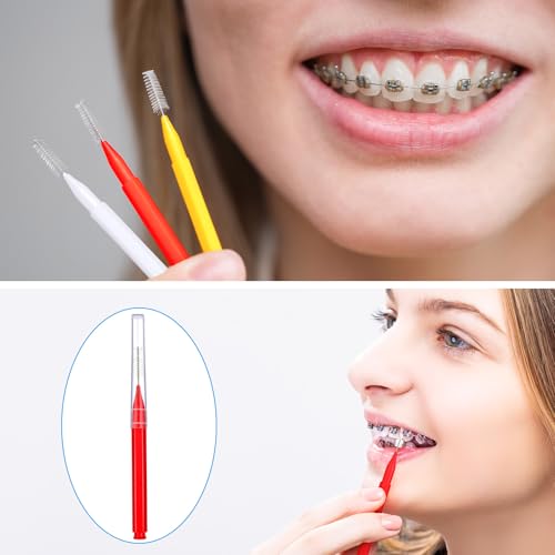 Image of Patelai 100 Pieces Braces Dental Brush for Cleaner Interdental Toothpick Dental Tooth Flossing Head Oral Hygiene Flosser Toothpick Cleaners Tooth Tool(Mixed Colors,Mixed Sizes)