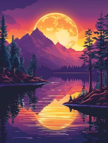 Broderie diamant lune paysage 5D : kit complet de loisir créatif pour une soirée cocooning