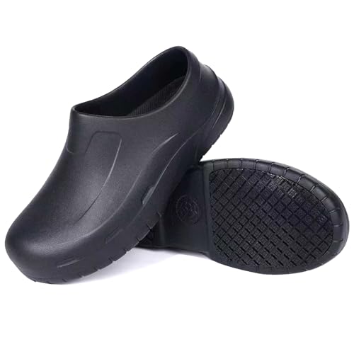 SensFoot Chef Clogs Slip Resistant Oil Resistant, Chef Shoes Non Slip Kitchen Shoes for Men & Women, Nursing Gardening Waterproof Black