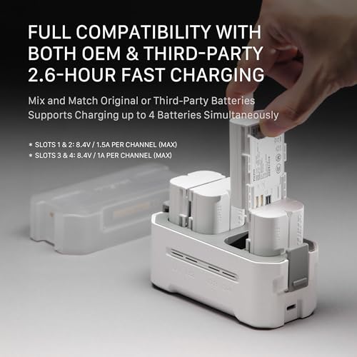 Image of Tilta LP-E6P Charging Station Battery Kit, 4-Slot 45W PD USB-C Fast Charger | Compatible with Canon LP-E6 LP-E6P Batteries | High Capacity Charging Hub, 4 Batteries - Off White