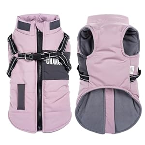 Oslueidy Dog Winter Jackets,Warm Dogs Coats Dogs Clothes Reflective Doggie Apparel Waterproof Puppy Cold Weather Vest with Dog Harness for Small Medium Dogs (Purple, S)
