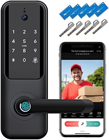 WiFi Video Smart Lock, Nyboer Smart Door Handle, Fingerprint Door Lock, Keyless Entry Door Lock with Handle, Electronic Digital Door Lock with Keypad, WiFi Smart Lock for Front Door
