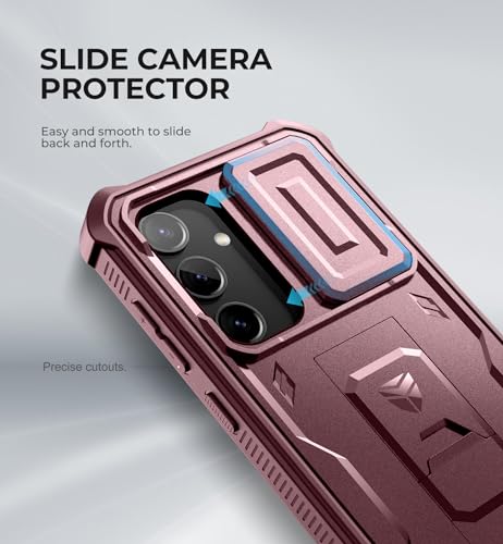 Image of Dexnor for Samsung Galaxy S24 Case with Built-in Slide Camera Cover & Screen Protector & Kickstand, Heavy-Duty Shockproof Rugged Case Full-Body Bumper Protective Cover for Galaxy S24 (2024),Maroon Red