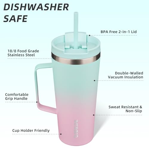 Image of BJPKPK 22oz Insulated Tumbler with Handle, Lid & Straw, Stainless Steel