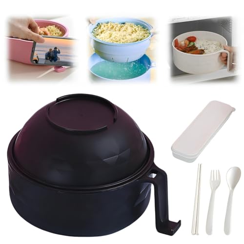Image of BAUFIX Microwave Ramen Bowl with Lid, 2025 New Ramen Noodles Bowl, Ramen Microwave Bowl, Ramen Bowl Set with Chopsticks, Spoon, Fork, Portable Ramen Cooker for Dorm, Home, Office (Black)