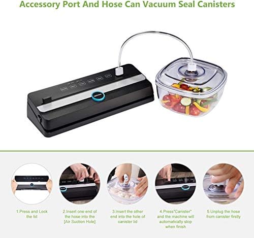 GERYON Vacuum Sealer Machine, Automatic Food Sealer Machine for w/Built-in Cutter|Starter Kit|Led Indicator Lights|Easy to Clean|Dry & Moist Food Modes| Compact Design (Black)