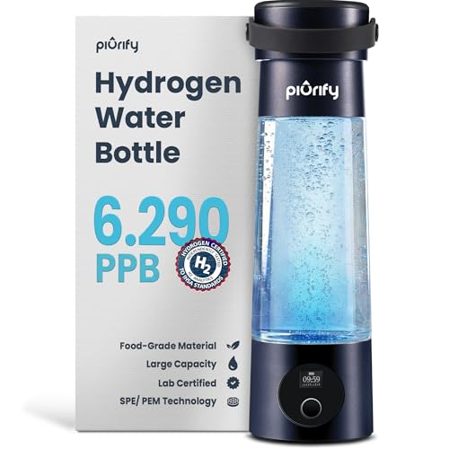 PIURIFY Hydrogen Water Bottle Generator - 17 OZ - UP TO 6,290 PPB H2 Molecular Hydrogen - SPE-PEM Electrolysis - Ergonomic Handle - Dual-Mode - 2200 mAh Battery - Certified by H2 Analytics - Dark Blue
