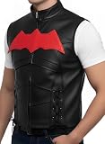 Jjacket Red Bat Emblem Motorcycle Black Leather Vest - Biker Style Vest Only (M)