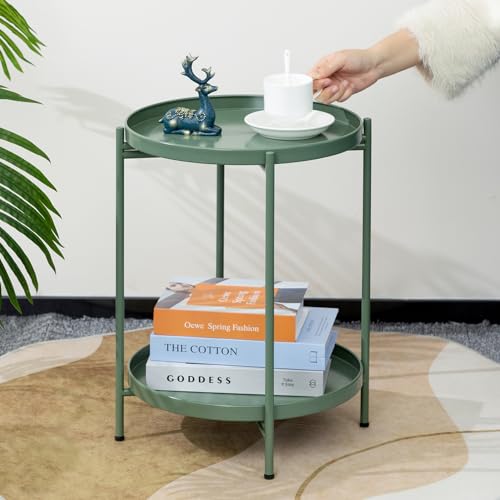Hollyhome HMTT-23MGRE 2-Tier Round Metal End Side Table thumb #4