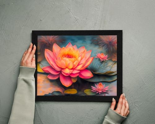 Image of ArtX Paper Bloomed Lotus Painting For Vastu, Wall Art, Lotus Painting For Wall Vastu, Wall Decor, Multicolor, Nature, 13.0 X 10.0 inch, Set of 1