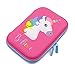 SOOCUTE Cute Unicorn Embossed Hardtop Pencil Case - Kids Large Colored Pen Holder Box With Compartments - Girls Cosmetic Pouch Bag Stationery Organizer (Hot Pink)