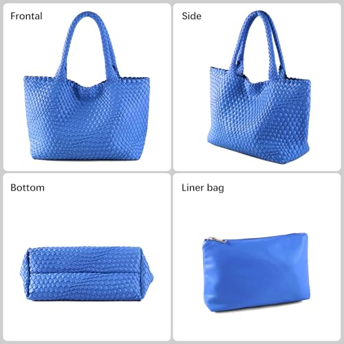 Image of Woven Tote Bag Womens Purse Vegan Leather Shoulder Handbags Fashion Summer Beach Tote Bags Large Travel Totes