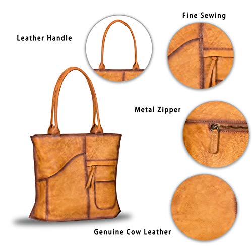 Image of IVTG Genuinel Leather Shoulder Bags Women Vintage Handmade Tote Purse Top Handle Large Capacity Satchels