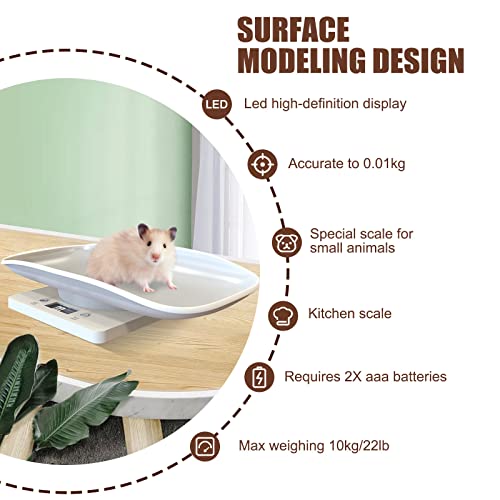 Digitale Haustierwaage, kleine Tierwaage, Futterwaage, Gramm und Unzen, 10 kg, Gemüse, Obst, Küche, elektronische Gewichtswaage mit Maßband, für Kätzchen/Welpen/Hamster/kleine Vögel/Kaninchen