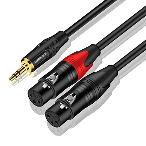 DREMAKE 3.5mm TRS to Dual XLR Female Stereo Audio Breakout Cable 6FT, 1/8 Inch Male to Dual XLR 3-Pin Female Y-Splitter Adapter Cord, Dual XLR Female to 1/8'' Male Patch Mic Cable for Mixer Laptop