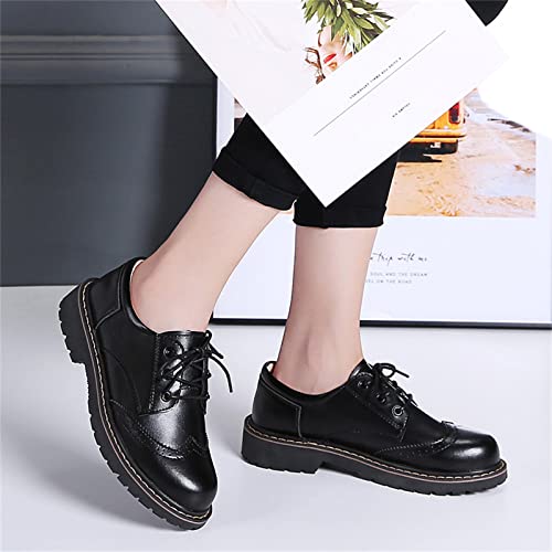Womens Classic Oxford Shoes Lace Up Leather Perforated Low Heels Vintage Oxfords Brogues Black Us 6 #TOP6